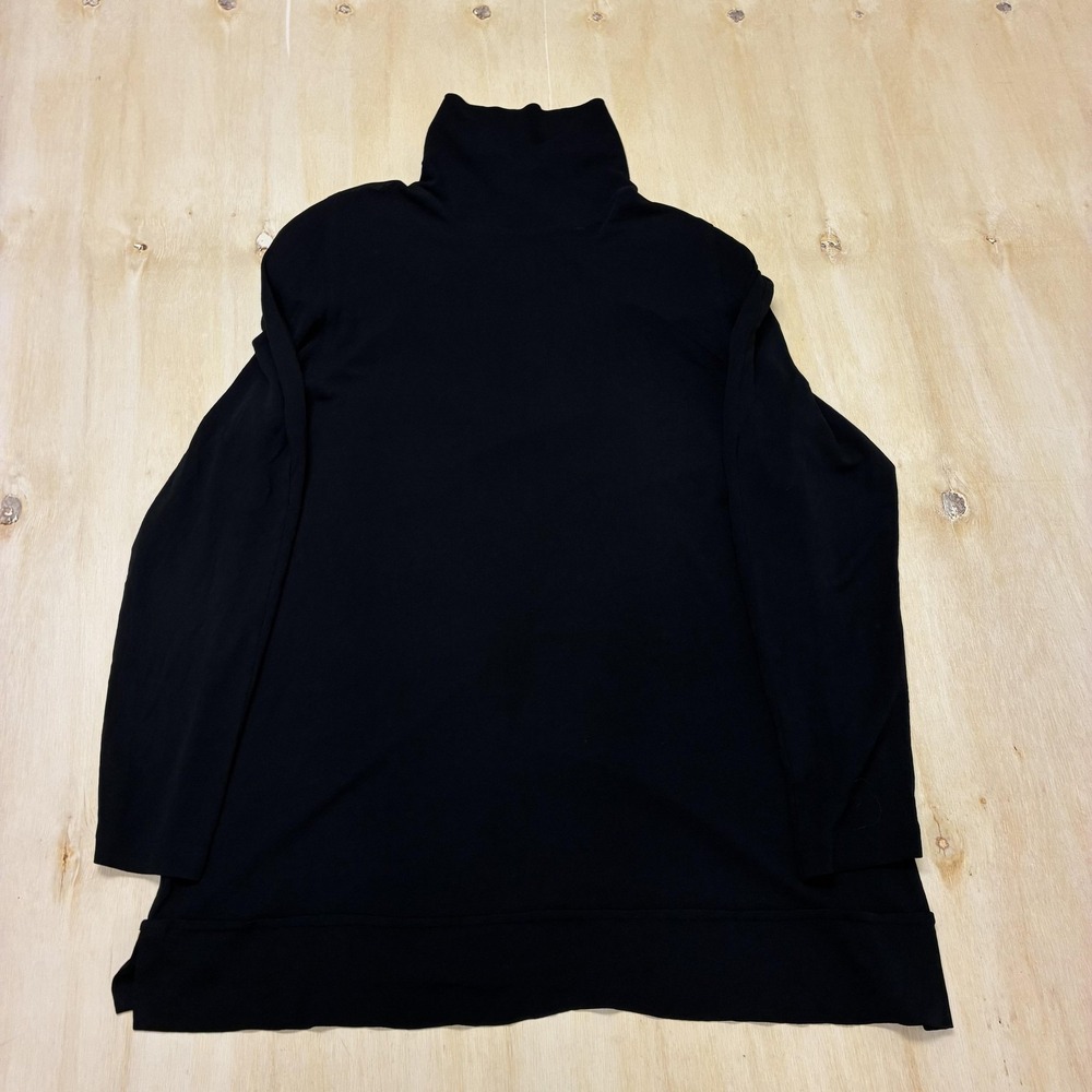 Madeleine Blouse Womens 14 Black Turtleneck Tunic Long Sleeve Shoulder Pad Top